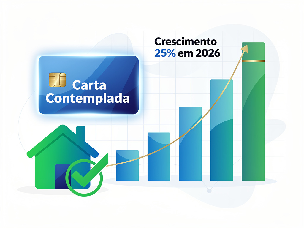 Positioned near the section about 2026 market data and the contemplated credit card alternative. Illustrates growth trend and the secondary market opportunity. consórcio