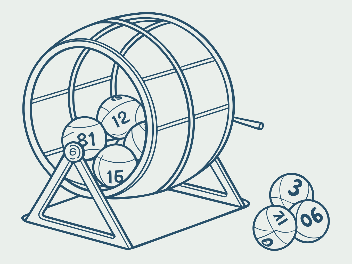 bolas numeradas dentro de globo de sorteio transparente sobre fundo azul claro