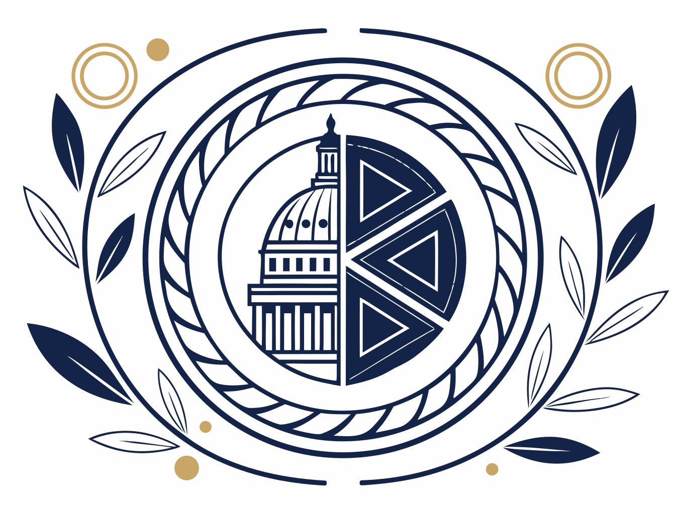 ilustração vetorial de selo oficial com padrões geométricos em azul marinho e dourado
