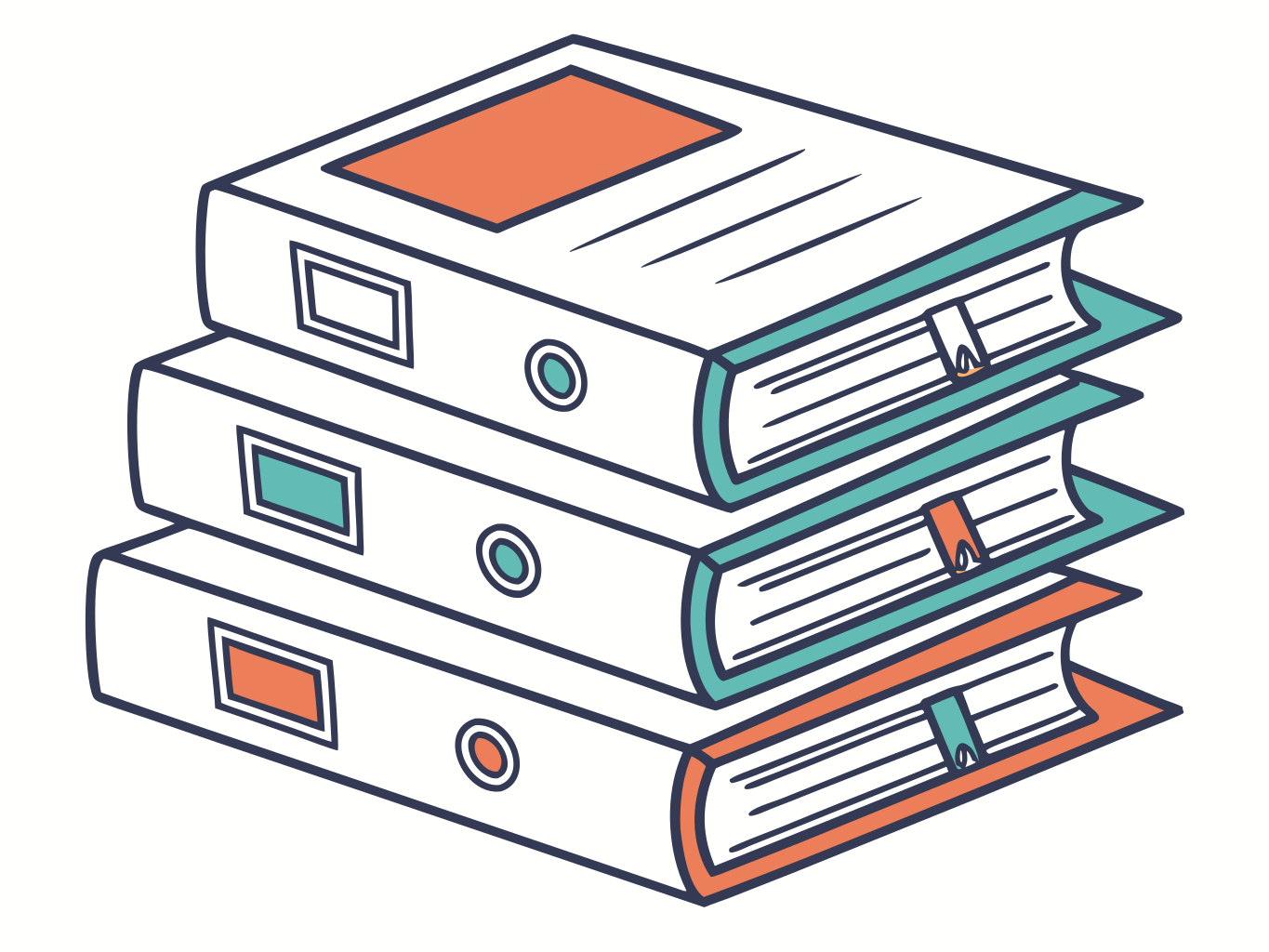 pilha de documentos financeiros com abas coloridas em ilustração vetorial flat